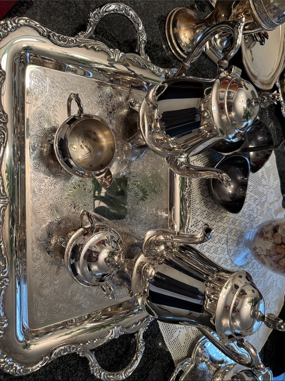 Silver Plated Tea Set with Serving Tray - Elegant Home Dining vintage